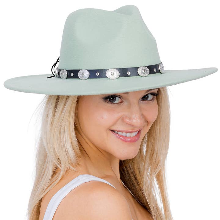 Cap Zone – Fedora - Mulher por atacado – Chapéu de Feltro Rancher de Aba Larga com Cinto de Conchas1