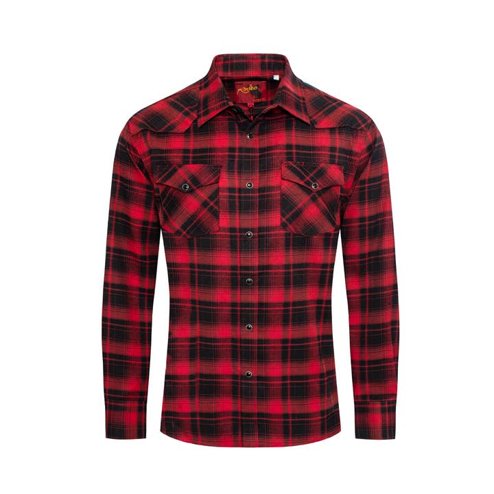 Rodeo Clothing - Wholesale Button Down Shirt - Men's - Men's Western Long Sleeve Flannel Shirts With Snap Buttons