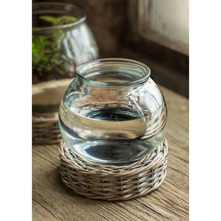 Vagabond Vintage - Wholesale Terrarium - Glass and Wicker Round Terrarium Small