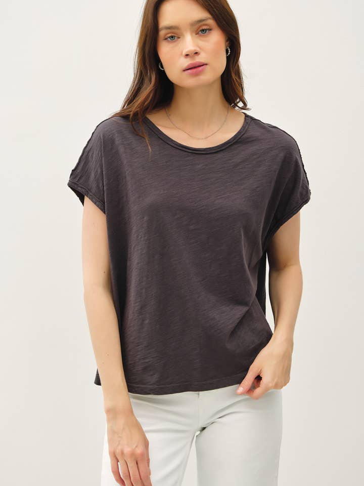 EXPOSED SEAM DETAIL BOXY MUSCLE TOP for wholesale by Be Cool