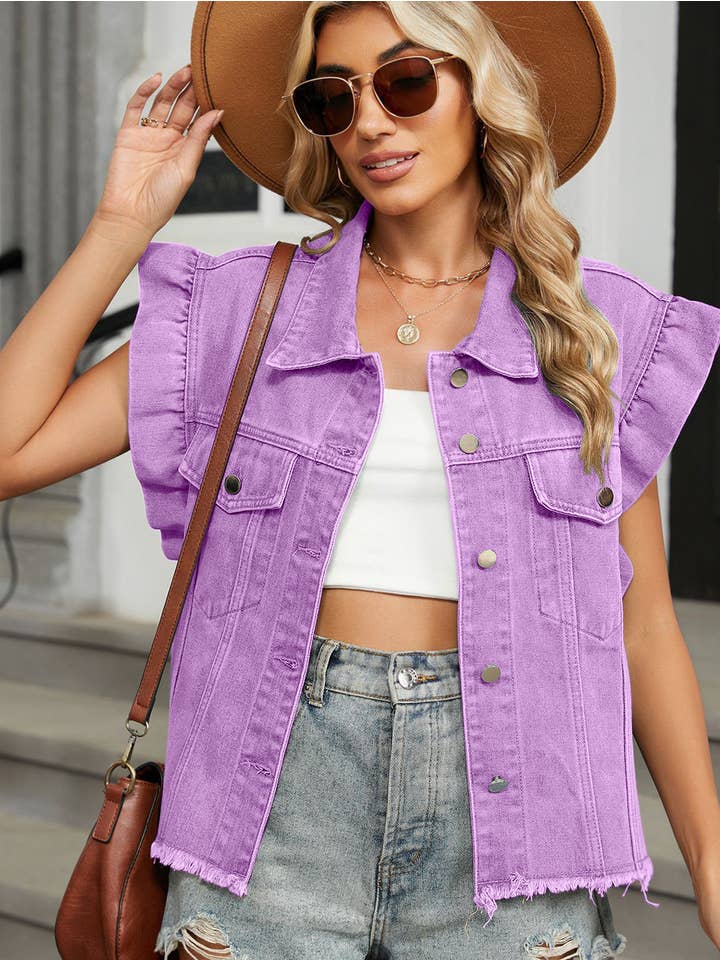 Miss Sparkling - Wholesale Outerwear Vest - Women's - Short sleeve ruffle denim vest7
