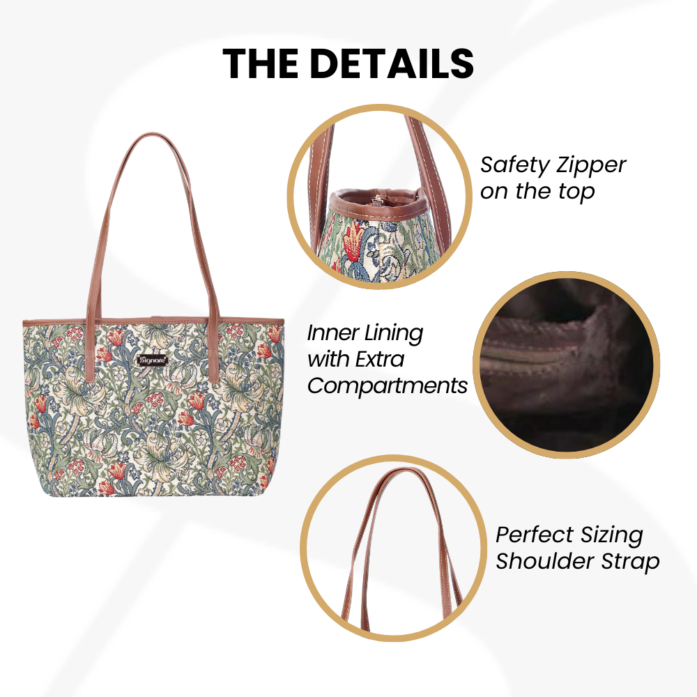 SignareArt - Vente Tote bag – femme - COLL-GLILY | Sac fourre-tout à bandoulière Golden Lily College William Morris2