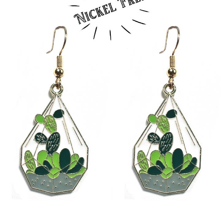 Orecchini deliziosamente dettagliati a forma di pianta da terrario (stile 2) per la vendita all'ingrosso da parte di Songbird Artistry