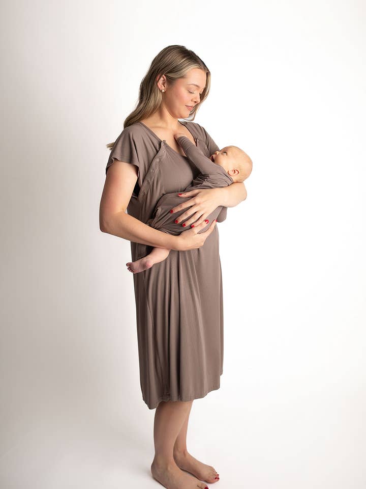 Three Little Tots - Wholesale Dress - Maternity - Cocoa Brown Maternity Mommy Labor & Delivery/ Nursing Gown 4