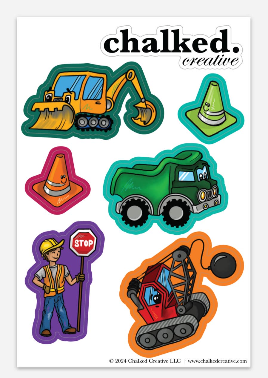 Construction Stickers Sheet for wholesale by Chalked Creative