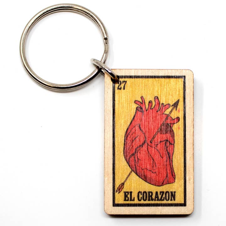 Most Amazing - Wholesale Keychain - Unisex - 50% DISCOUNT -Loteria Corazon/Heart Wooden Keychain