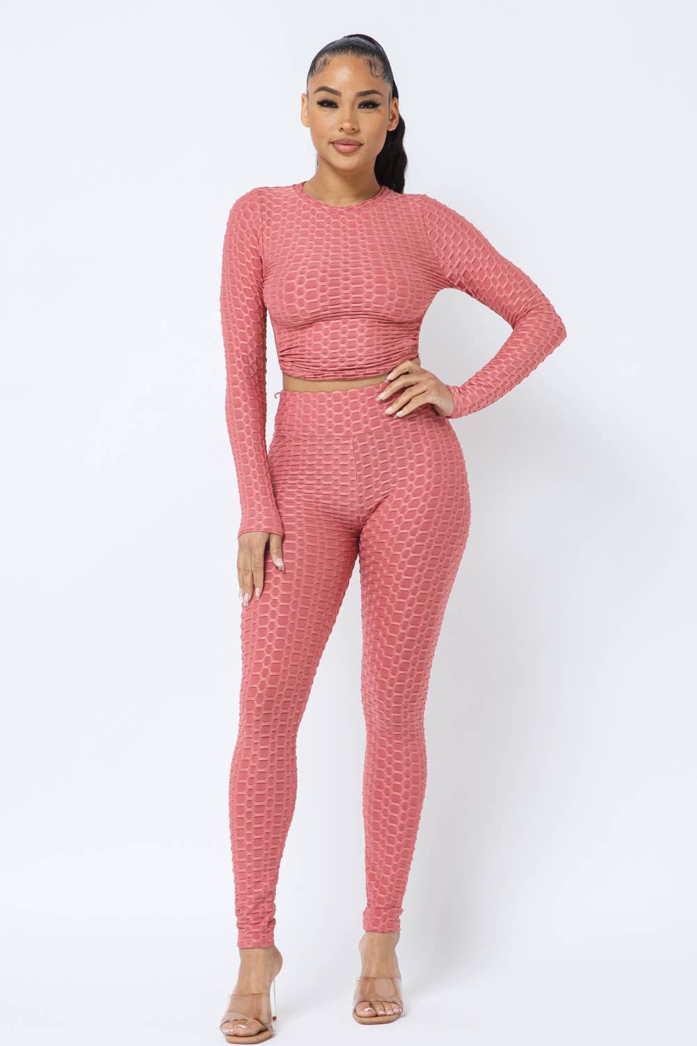 Julia by LoveJ - Wholesale Top & Pant Set (NOT Loungewear) - Women's - Honeycomb Open Back Tie Top and Leggings Set7