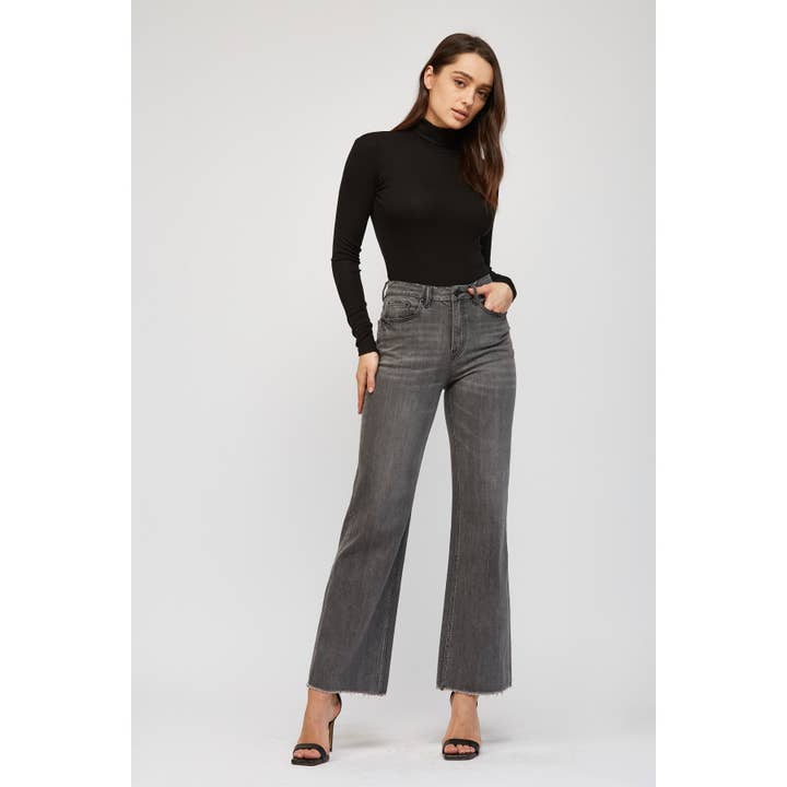 DARK GREY SUPER HIGH WIDE LEG - SUPER SOFT for wholesale on Faire
