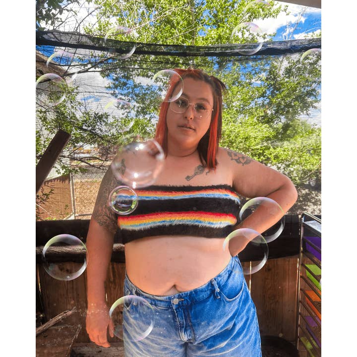 Fuzzy Rainbow Tube Top – Handmade & Upcycled for wholesale by The Modern Alien