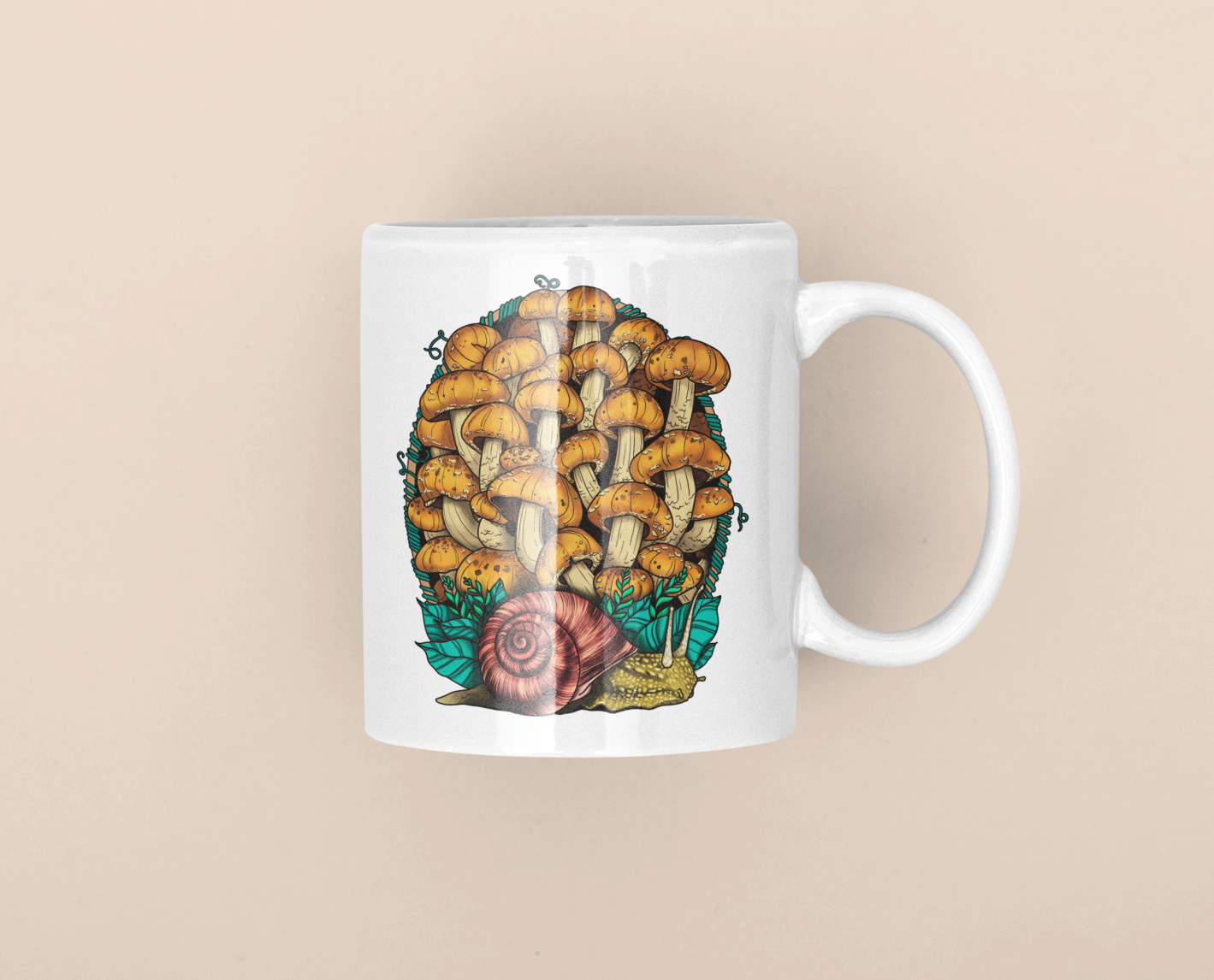 Mushroom Marauder – wholesale Coffee mug – Land Snail and Chestnut Mushrooms Mug | 11oz/15oz0