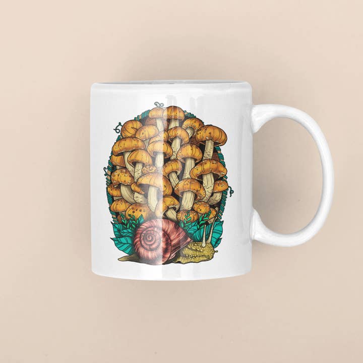 Mushroom Marauder – wholesale Coffee mug – Land Snail and Chestnut Mushrooms Mug | 11oz/15oz