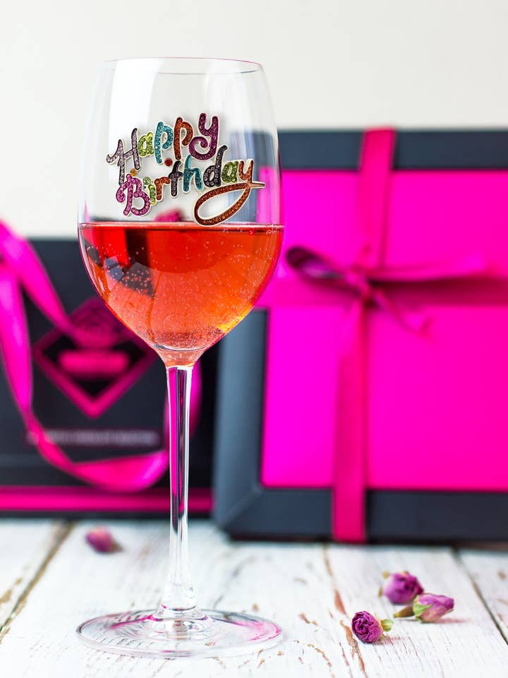 Happy Birthday Jeweled Stemmed Wine Glass for wholesale by The Queens' Jewels®