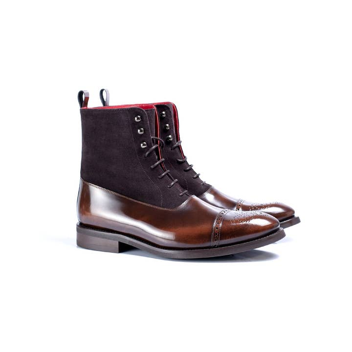 ABADIA-COGNAC-MARRON brun mocka och läder fotled boot för wholesale av Ortiz & Reed
