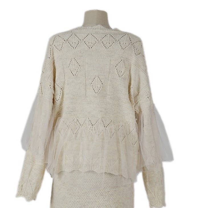 PEACH ACCESSORIES - Wholesale Cardigan - Women's - Knitted Cardigan with Lace Detail SDK1536