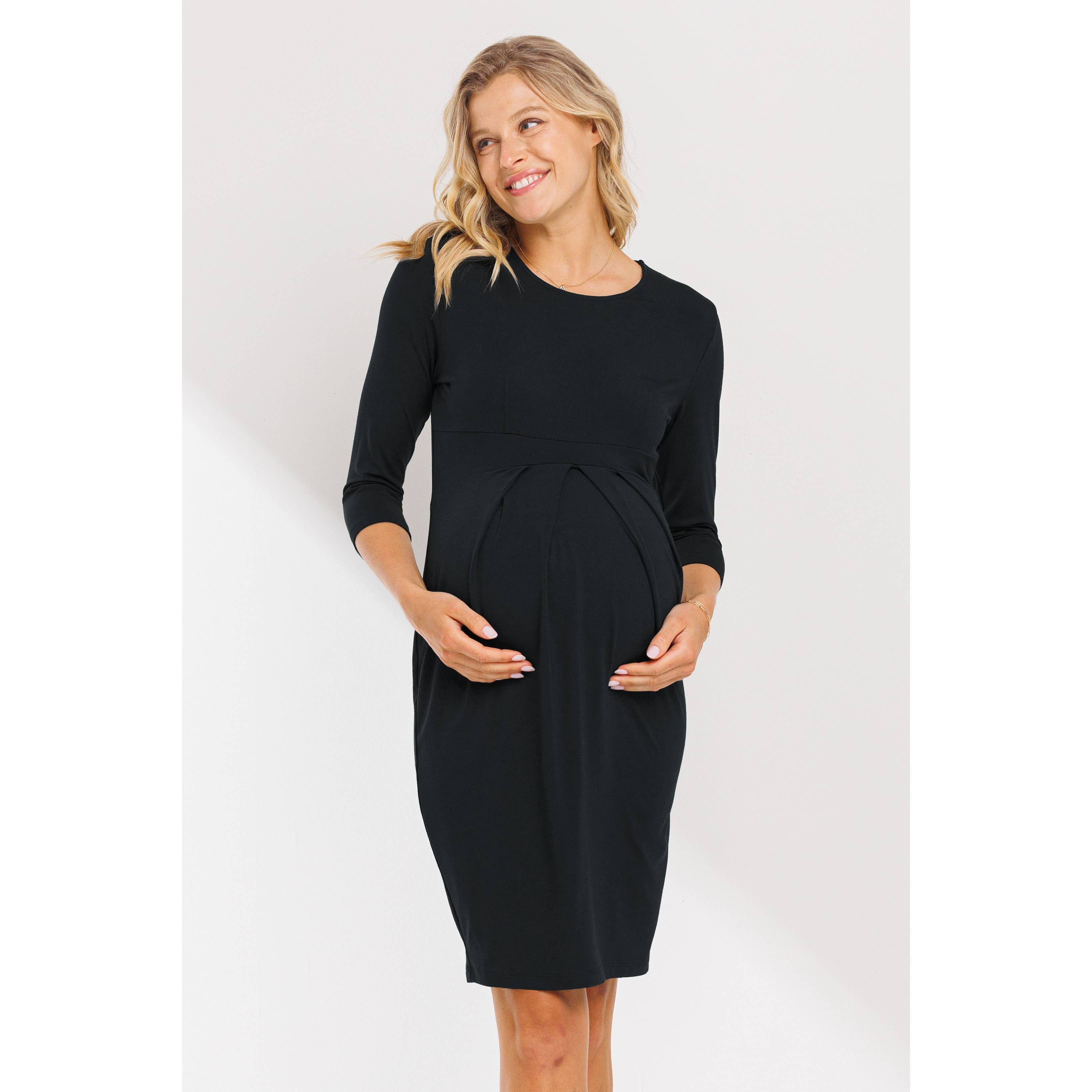 Hello Miz - Wholesale Dress - Maternity - Pleated Quarter Sleeve Maternity Solid Dress0