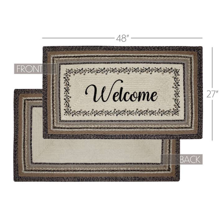 VHC Brands - Wholesale Area Rug - Floral Vine Jute Rug Rect Welcome w/ Pad 27x48