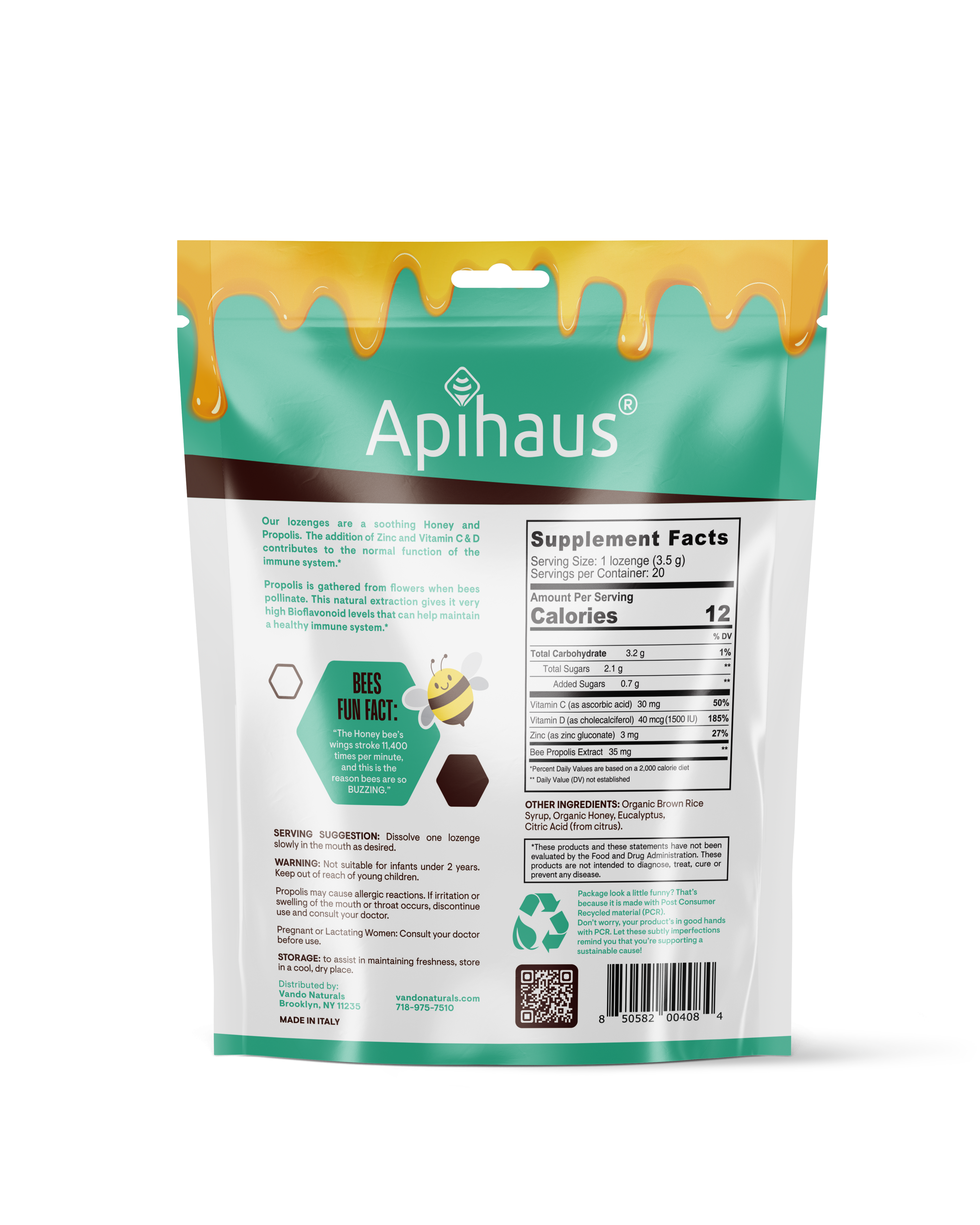 Vando Naturals - Wholesale Lozenges/Cough Drops - Apihaus Honey and Propolis Lozenges with Eucalyptus  20 pcs1