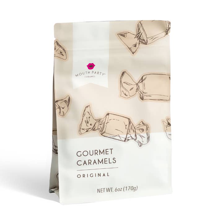 Original caramel 6oz gift pouch for wholesale by Mouth Party, LLC