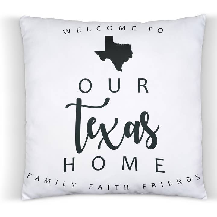 Cuscino decorativo «Welcome To Our Texas Home» 40,6 x 40,6 cm per la vendita all'ingrosso da parte di Distinctive Design Wholesale