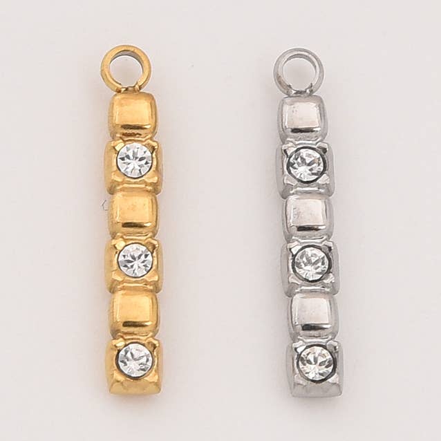 Pendentif Barre Plaqué Or, Baguette CZ Acier Inoxydable, SCP135 pour la vente par Beads Creation