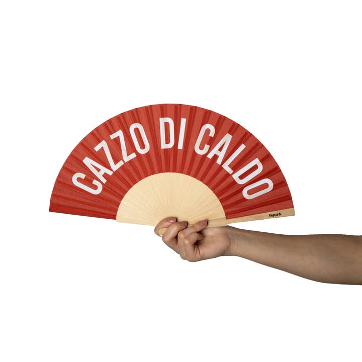 Fisura – wholesale Pappersfläktar – Röd fläkt med texten «c*zzo di caldo»2