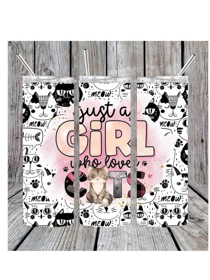 Just a girl who loves cats tumbler for wholesale by Eclectic Wallflower Boutique