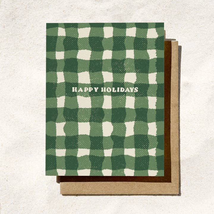 Gingham Kerstkaart | Klassieke Feestdagenkaart | Groene Ruit voor wholesale door Daydream Prints