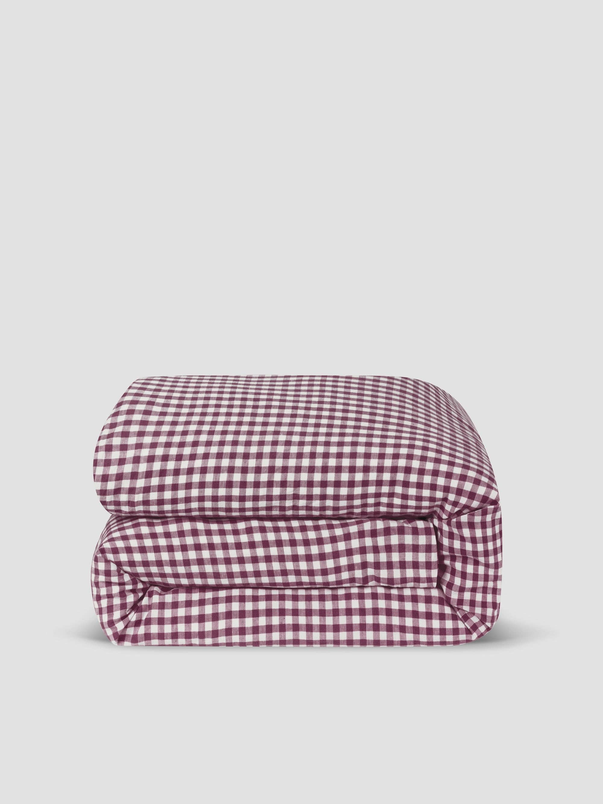 Piglet in Bed USA - Wholesale Duvet Cover - Berry Gingham 100% Linen Duvet Cover2