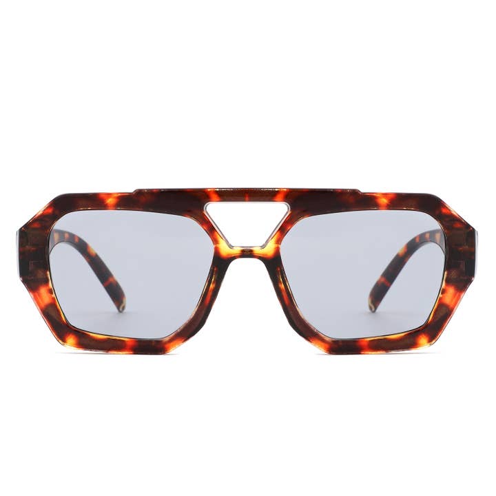Cramilo Eyewear - Wholesale Sunglasses - Unisex - Square Brow-Bar Retro Tinted Aviator Sunglasses