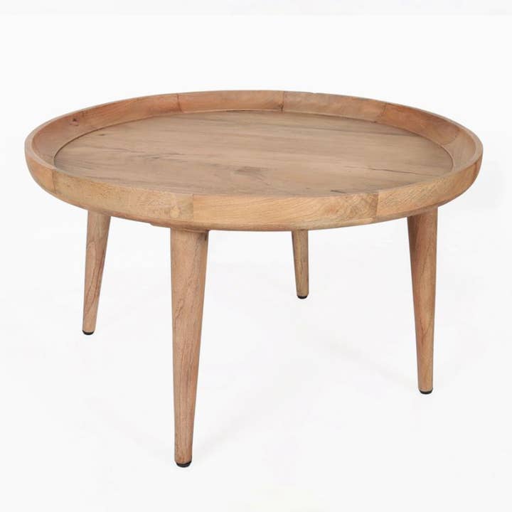 Heritage Lace - Wholesale Coffee Table - Natural Mango Wood 32" Round Tray Coffee Table With Lip8
