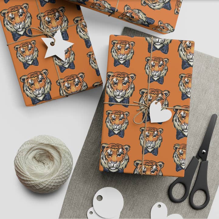 Orange Tiger Wrapping Paper, 5' Roll for wholesale by Hey Y'all Party