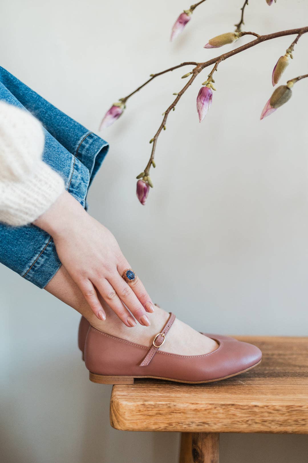 MIUMMASH DAMIAN TOMZIK - Wholesale Flats - Women's - Women's leather ballerinas - Mary-Jane - Dusty Pink 34-423