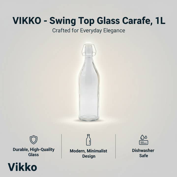 Kadra Kitchenware - Wholesale Carafe - Vikko - Swing Top Glass Carafe, 1L3