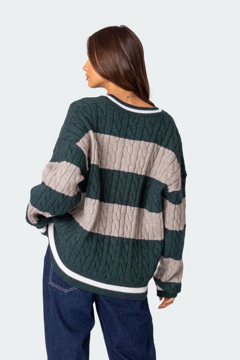 NINEXIS - Wholesale Knit Sweater - Women's - CWOSWL08090_V NECK STRIPED COLORBLOCK KNIT SWEATER14