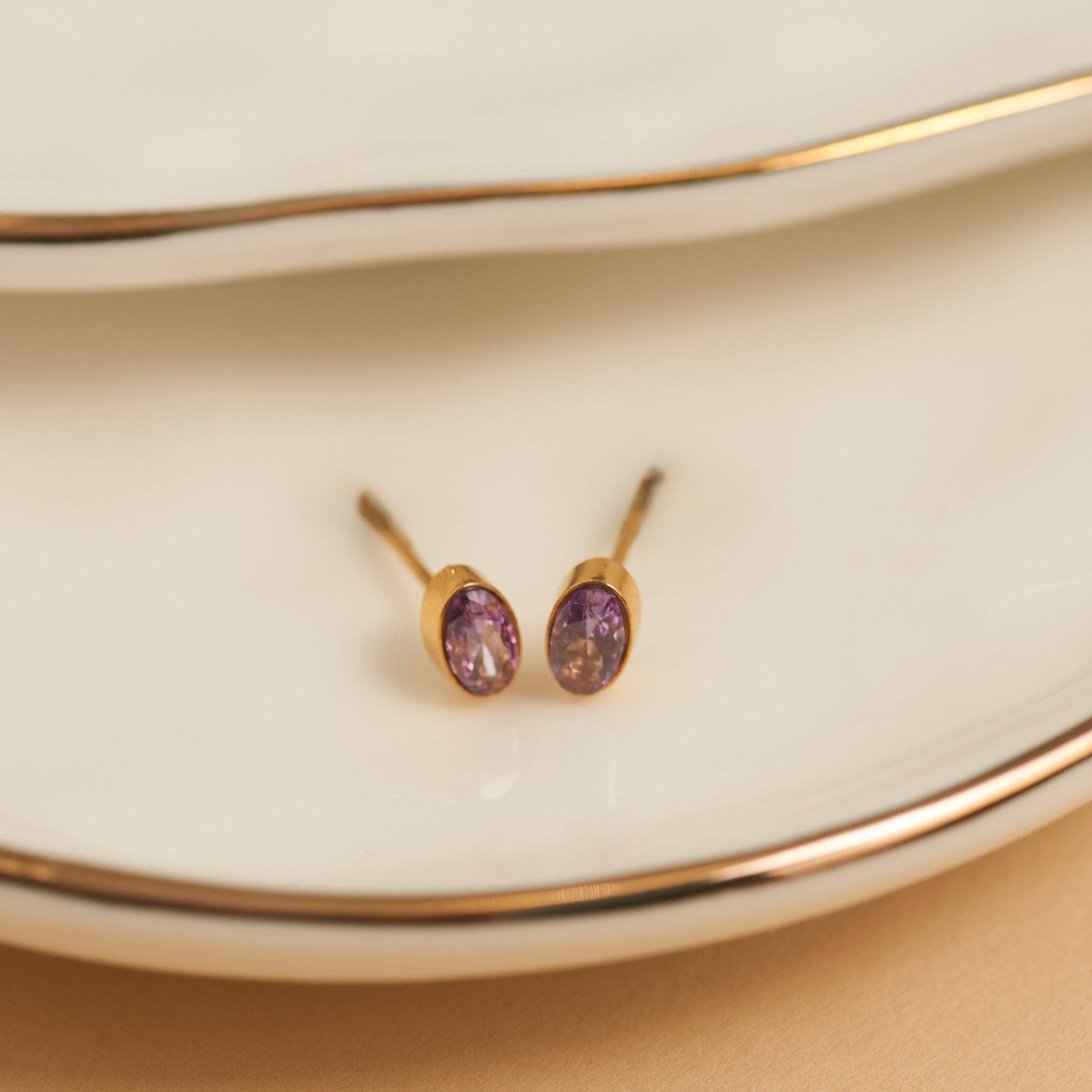 Elsie & Zoey - Wholesale Stud/Post Earrings - Waterproof Earring Narelle Oval Cubic Zirconia 18K Gold Stud1