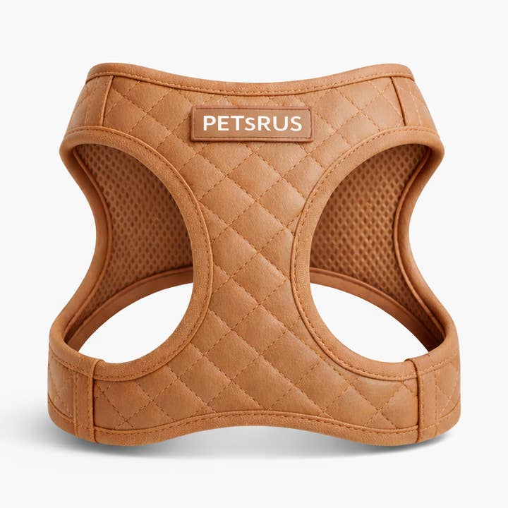 Step-In Dog Harness Vest Quilted Vegan Leather Tan Brown for wholesale by PETsRUS