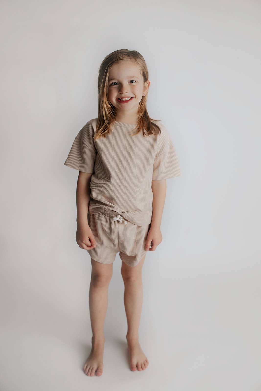 Three Little Tots – wholesale Top & short set – Kids – Tan Summer Waffle Toddler Top & Bottom Set24