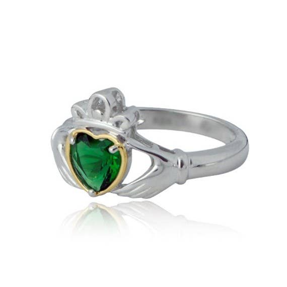 The Irish Jewelry Company - Wholesale Single Stone/Solitaire Ring - Emerald Claddagh Heart Ring1