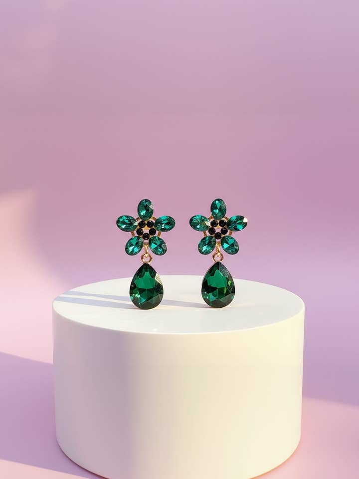 Blumen-Kristall-Tropfen-Ohrringe & Hänger für den Großhandel von Arya Jewellery Wholesale