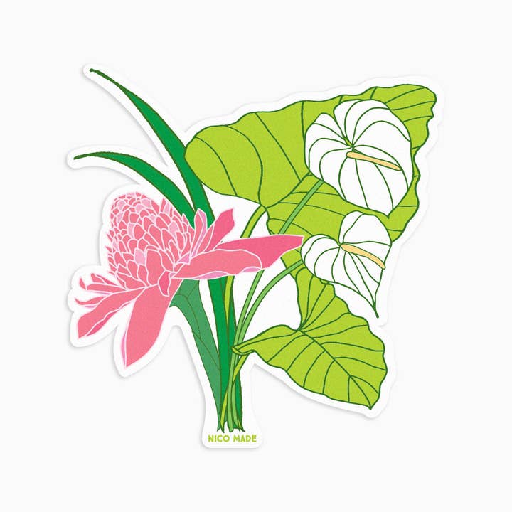Tara Bouquet (Taro, Pink Ginger & Anthurium) • Sticker for wholesale by Nico Made by Nicole Ferrara