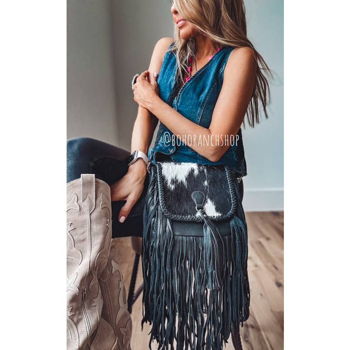 Boho Ranch Shop - Wholesale Crossbody Bag - Women's - THE NANCY CROSSBODY Genuine Hairon Cowhide Leather Tassel8