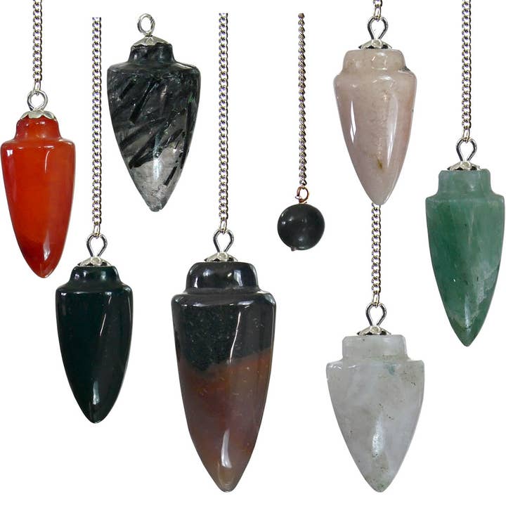Kheops International - Wholesale Spiritual Stone/Crystal - Curved Stone Pendulum - Astd Stones (Set 12)