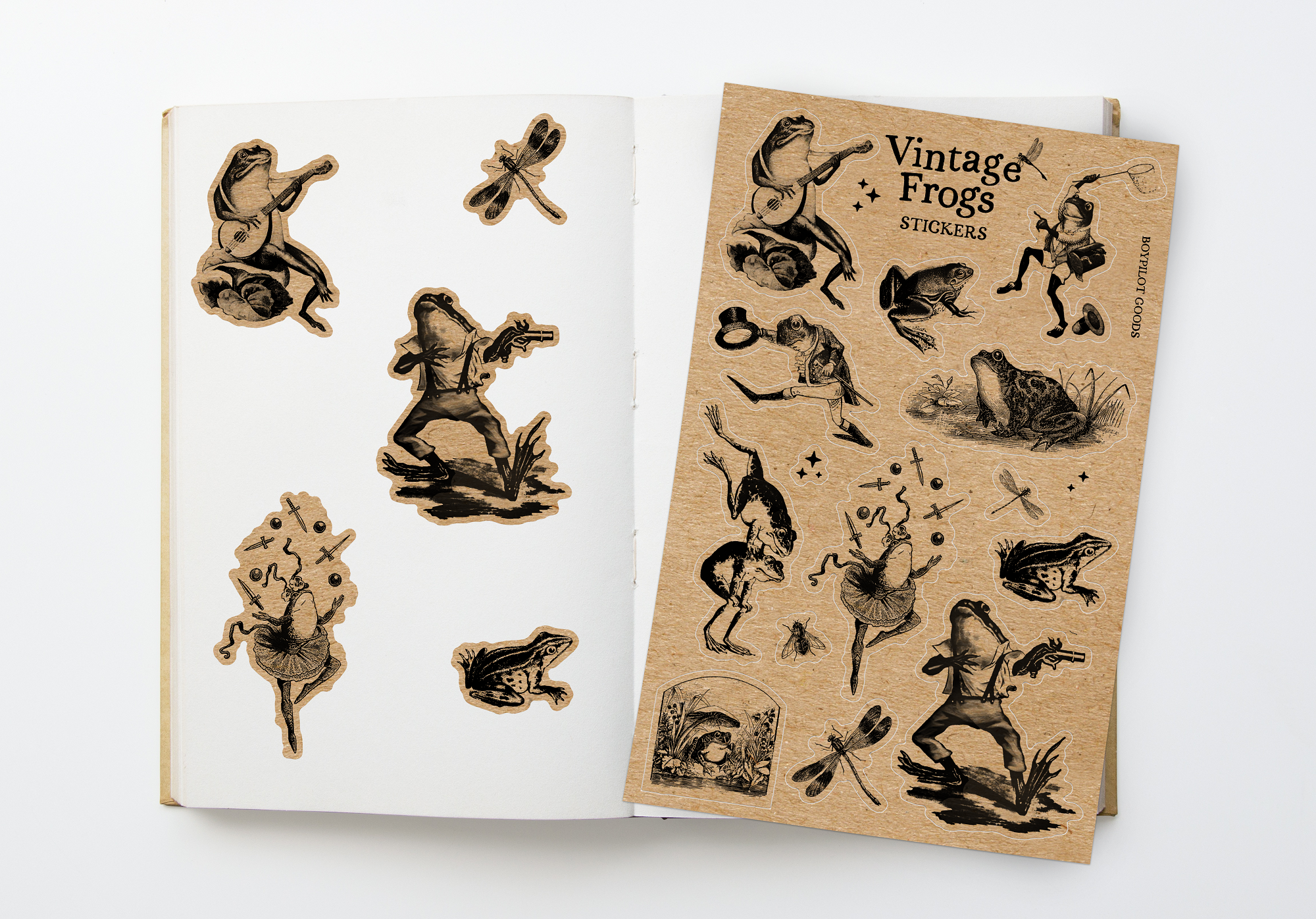 BoyPilot Goods - Wholesale Sticker - Vintage Frogs Sticker Sheet - Cute Cottagecore Antique Frog0