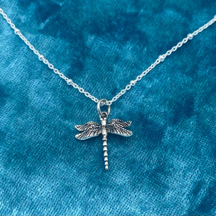 Small silver dragonfly pendant necklace for wholesale by Elizabeth Jewelry