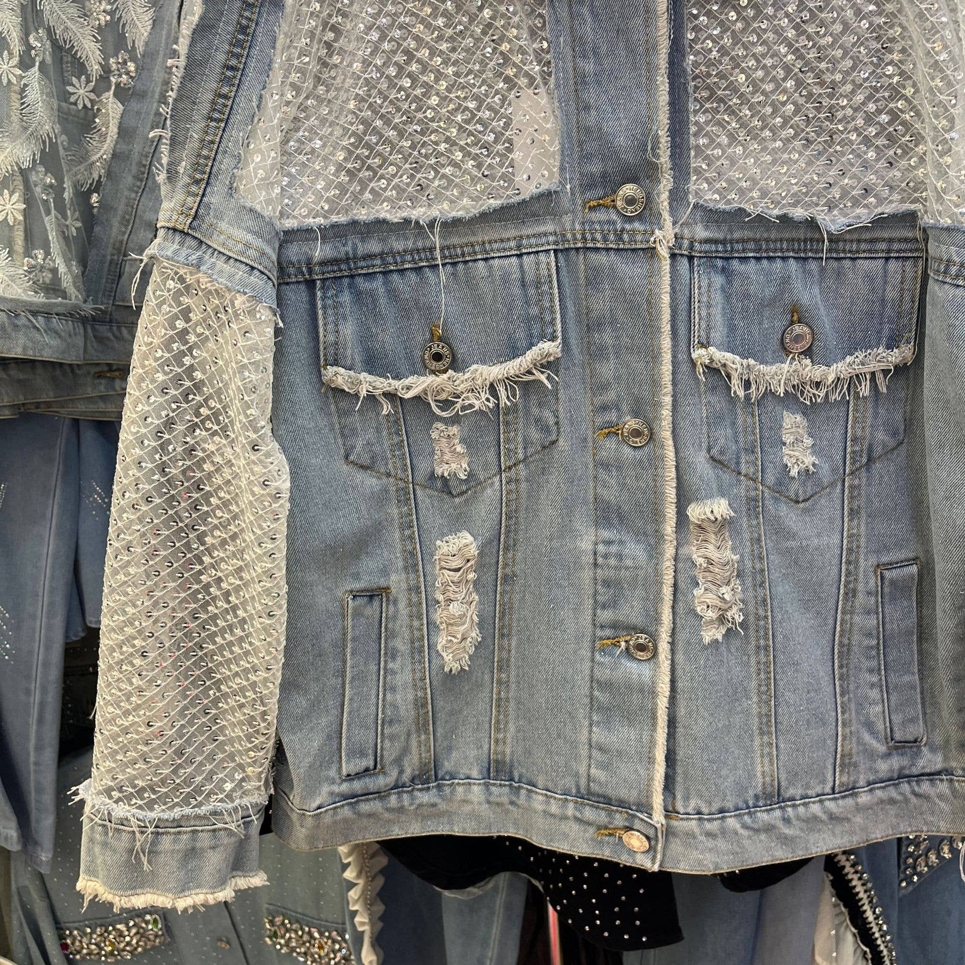 PEACH ACCESSORIES - Wholesale Spijkerjack/spijkerjas - Dames - Glamoureus Pailletten Kant Spijkerjack DNM045