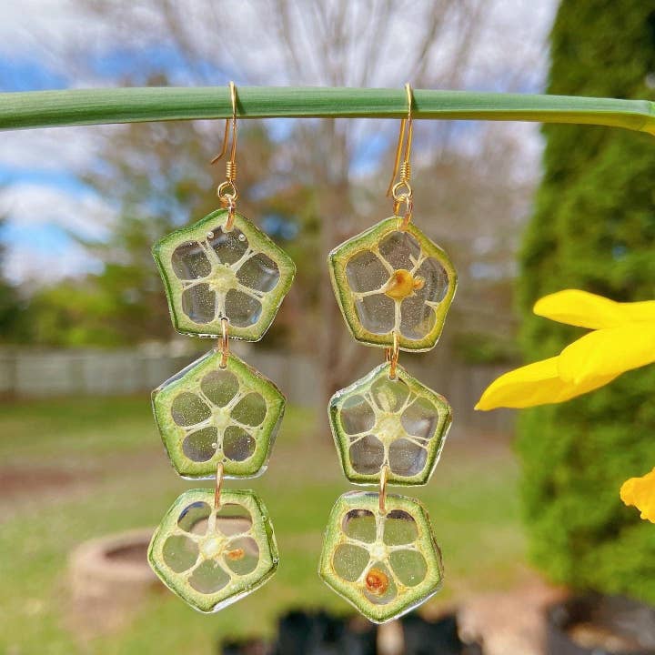 Dried Okra Handmade Resin Earrings for wholesale by Daisy Moon by Hillerland
