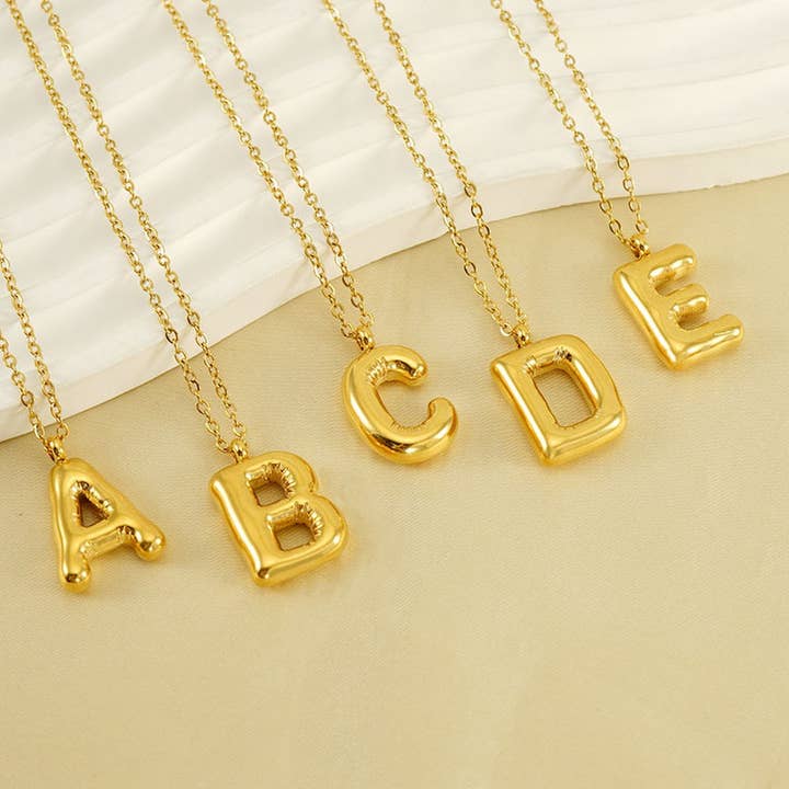 NINEXIS - Wholesale Pendant/Charm Necklace - CWAJE1933_Stainless Steel Glossy Bubble Letter Necklace Gold