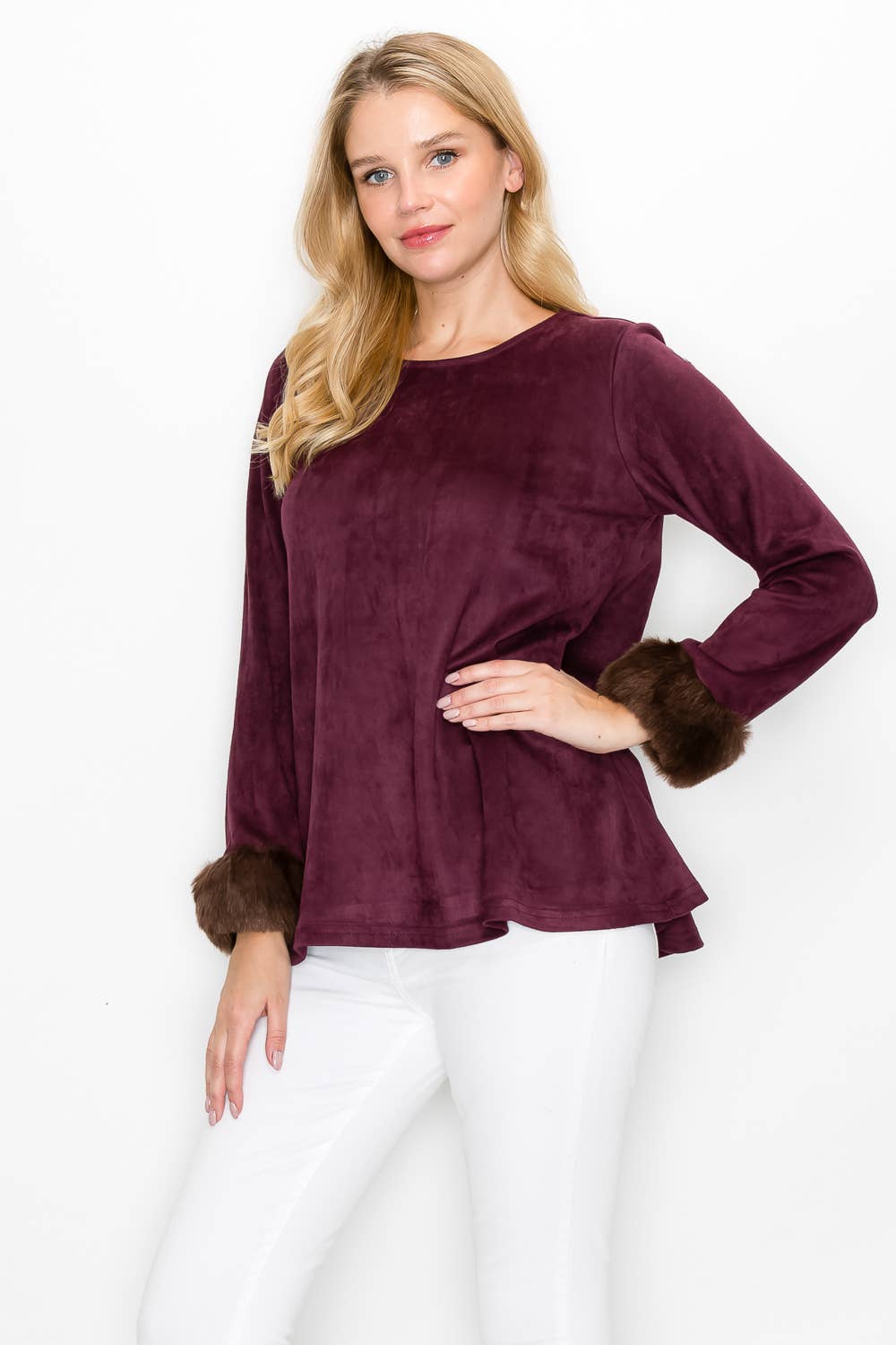 Joh Apparel - Wholesale Tunic - Women's - Anabelle Stretch Suede Fur Top10