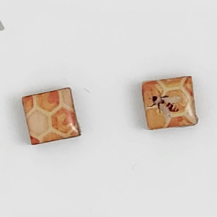 Washi Tape Bee Tiny Square Post Earrings for wholesale by Sweet Space Studio