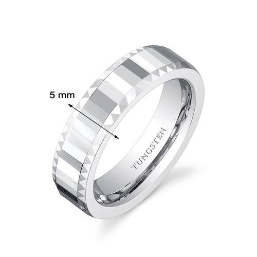 Peliani - Wholesale Band/Stacked Ring - Faceted Mirror Finish 5mm Women's Tungsten Ring Band Size 61